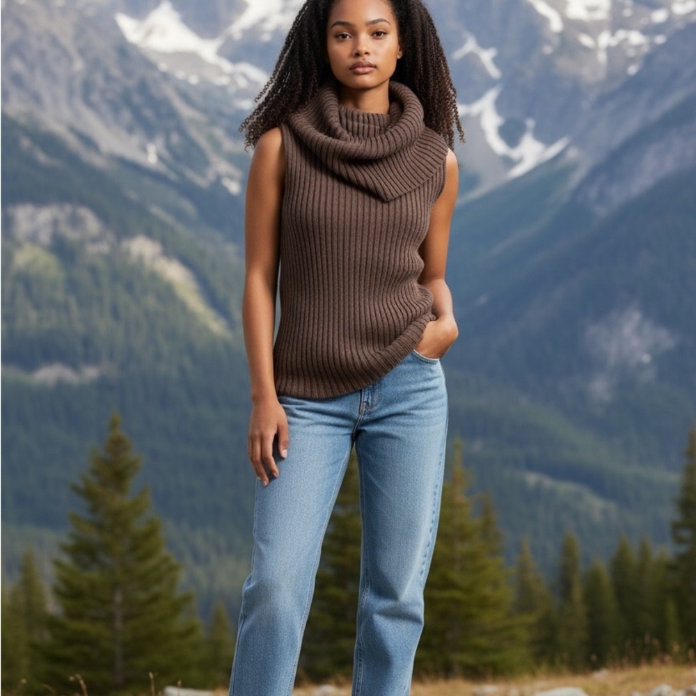 Michael Kors Chocolate Sleeveless Cowl Neck Sweater